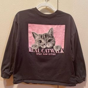 Zara girls long sleeve t shirt kitty Real Catwalk Stay Paw-sitive